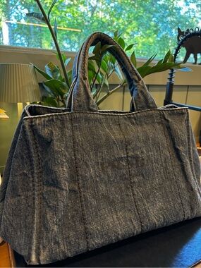 PRADA Denim Canapa Tote Bag Large Blue